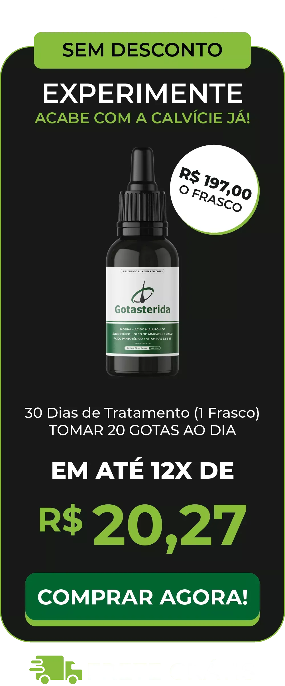 Frasco único de Gotasterida, tratamento eficaz para a calvície, promovendo o crescimento capilar e a saúde do couro cabeludo